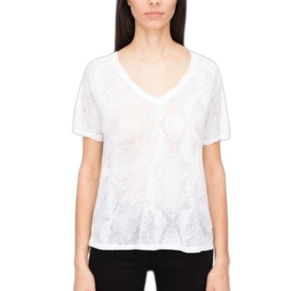 Zadig & Voltaire White Margot Burn T-Shirt Top Women's Sz. M Sheer Burnout print - Picture 1 of 15